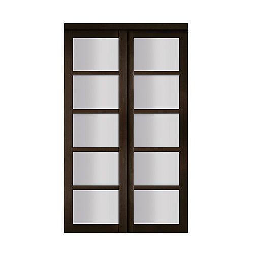 60" Modern European Espresso Sliding Closet Door 5 Frosted Glass Lite