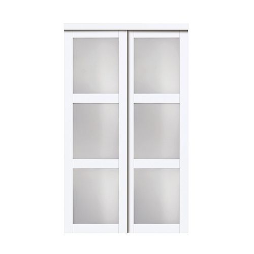 48" Modern European Off-White Sliding Closet Door 3 Frosted Glass Lite