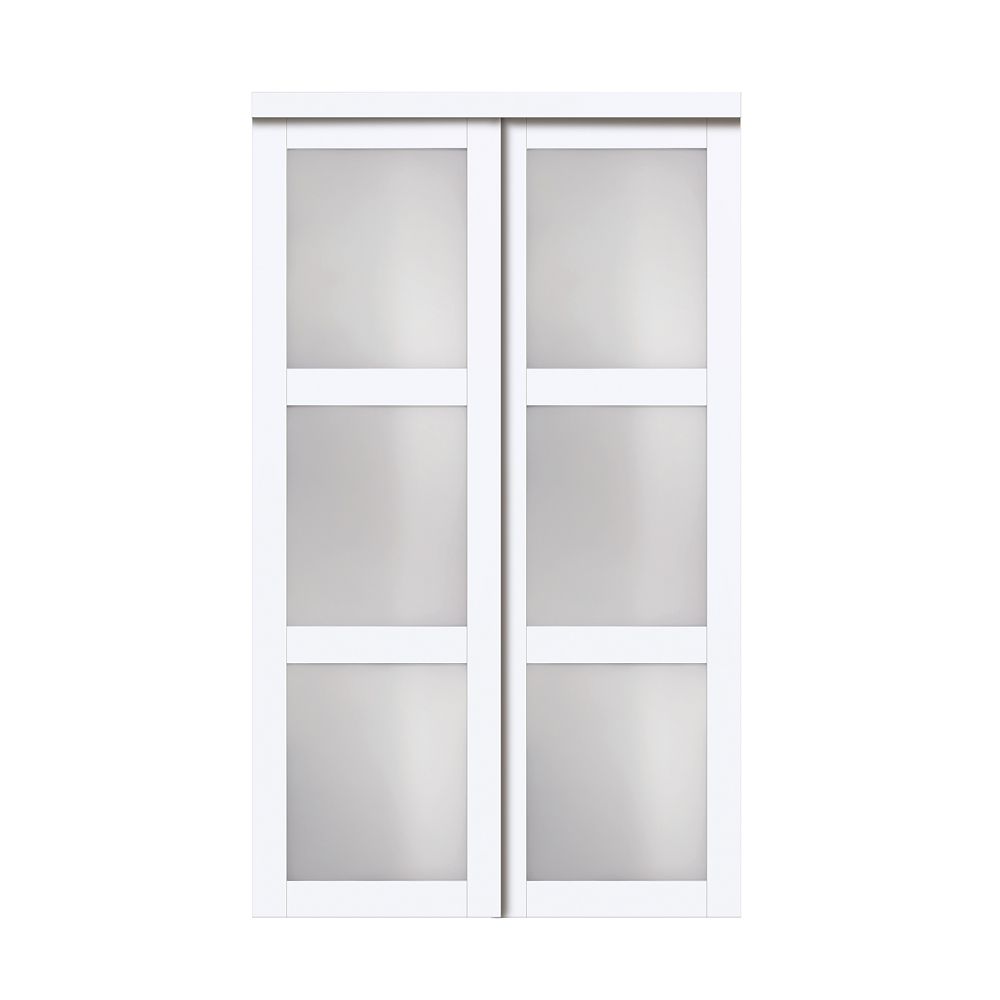 TRUporte 60 Modern European Off White Sliding Closet Door 3 Frosted   P 1001318343 