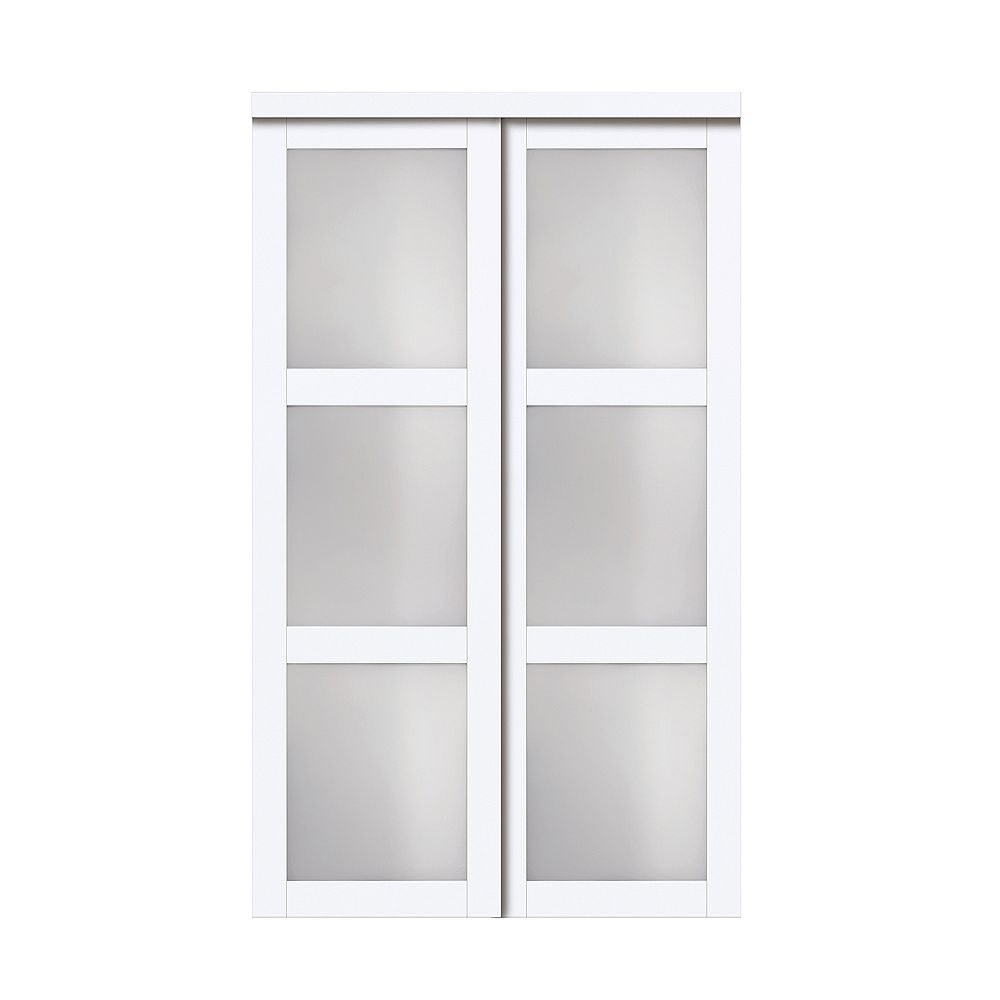 TRUporte 60" Modern European Off-White Sliding Closet Door 3 Frosted