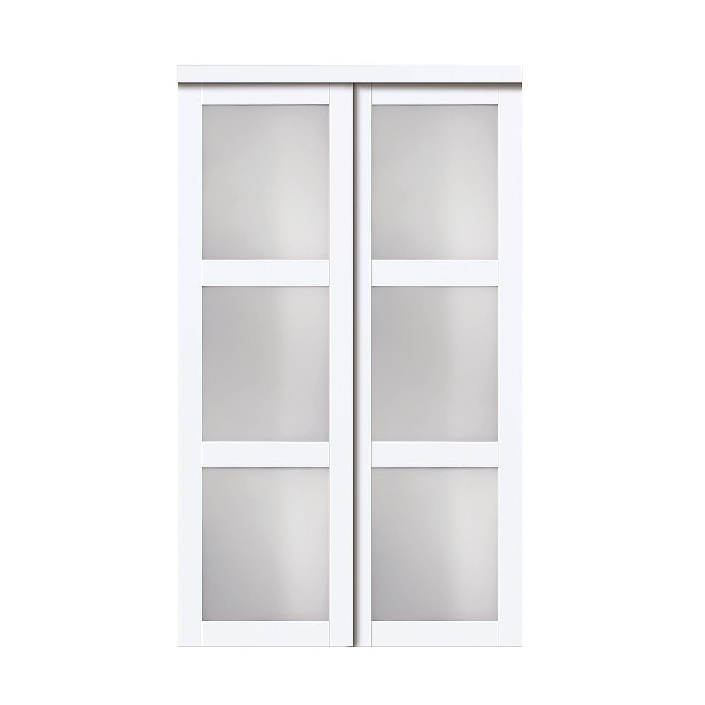 TRUporte 72" Modern European Off-White Sliding Closet Door 3 Frosted