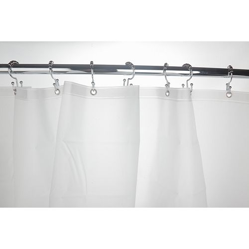 Glacier Bay 48-inch to 72-inch Extendable Curved Shower Rod in Chrome with Grey Shower Curtain and White Liner