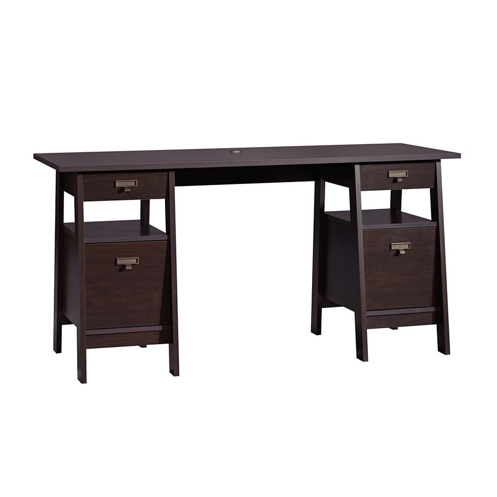 Sauder Woodworking Company Stockbridge Executive Trestle Desk in Jamocha Wood The Home Depot