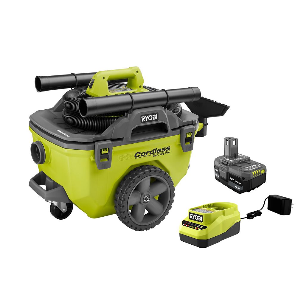 RYOBI 18V ONE+ 6 Gallon Wet/Dry Vacuum Kit with 4.0 Ah Battery | The ...