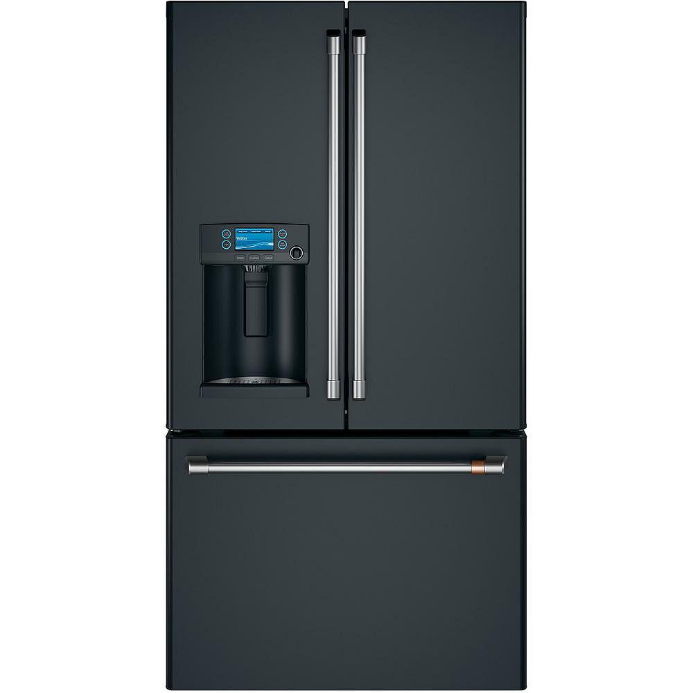 Cafe 36 Inch 22 2 Cu Ft Counter Depth French Door Refrigerator In Matte Black Energy St The Home Depot Canada