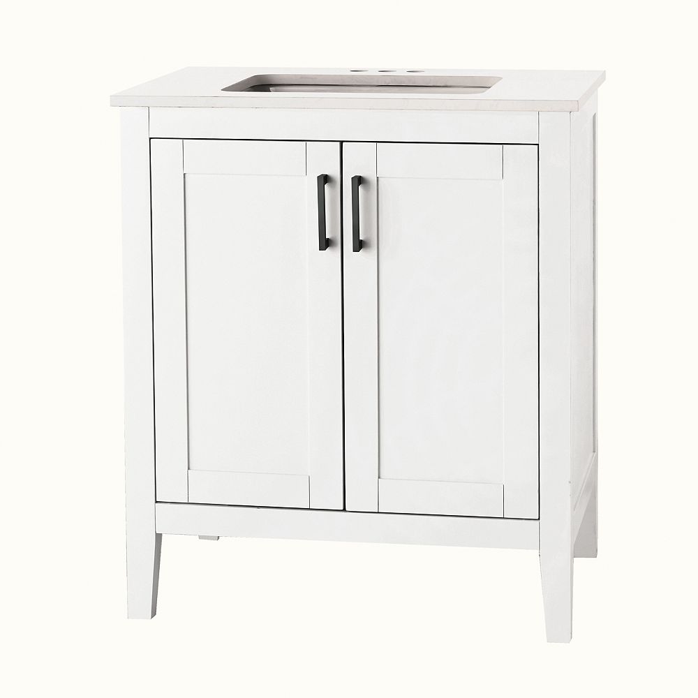 Home Decorators Collection Ellia 30 Inch 2 Door Bathroom Vanity In White With Engineered S The Home Depot Canada