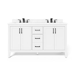 Ellia 60-inch 4-Door 2-Drawer Bathroom Vanity in White with Engineered Carrara Marble Top