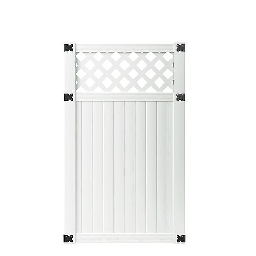 3-1/2 ft. W x 6 ft. H White Vinyl Lewiston Lattice Top Fence Gate