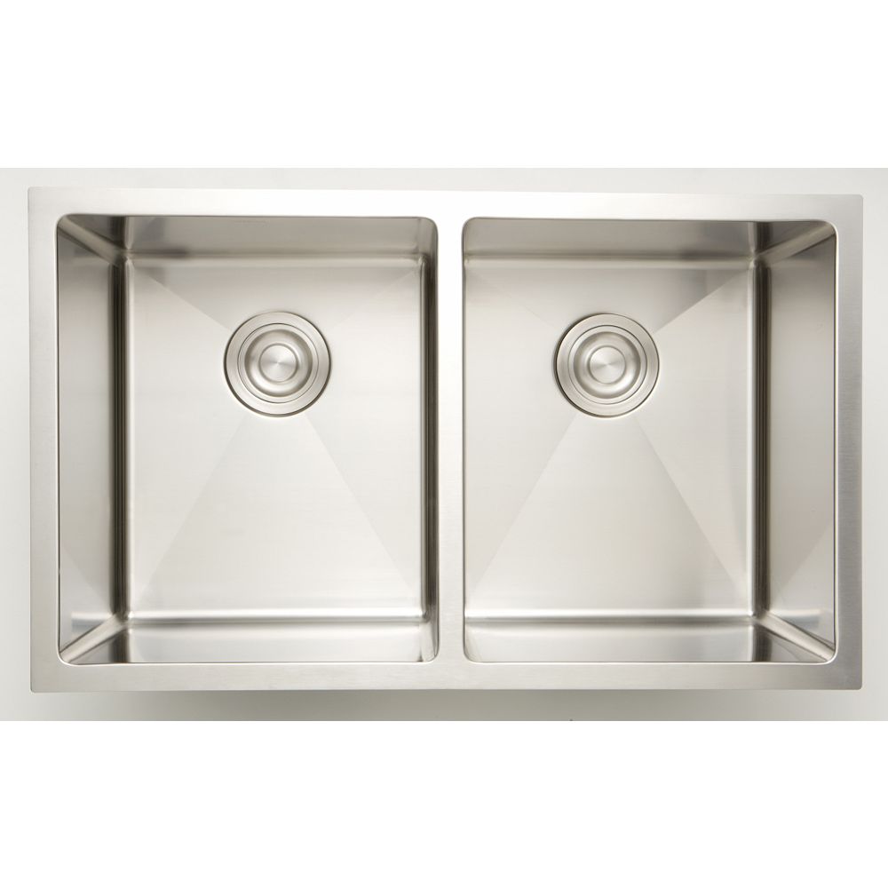 American Imaginations 32 Inch W Double Bowl Undermount Kitchen Sink For A Wall Mount Drill The Home Depot Canada