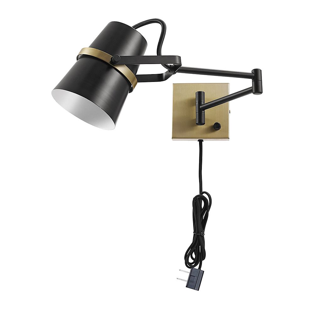 Globe Electric Mckibbin 1 Light Matte Black Plug In Or Hardwire Swing Arm Wall Sconce The Home Depot Canada