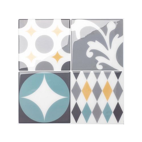 Peel and stick backsplash Vintage Cadiz tiles, Ceramic look, 9in. x 9in., Multicolored, 4-pack