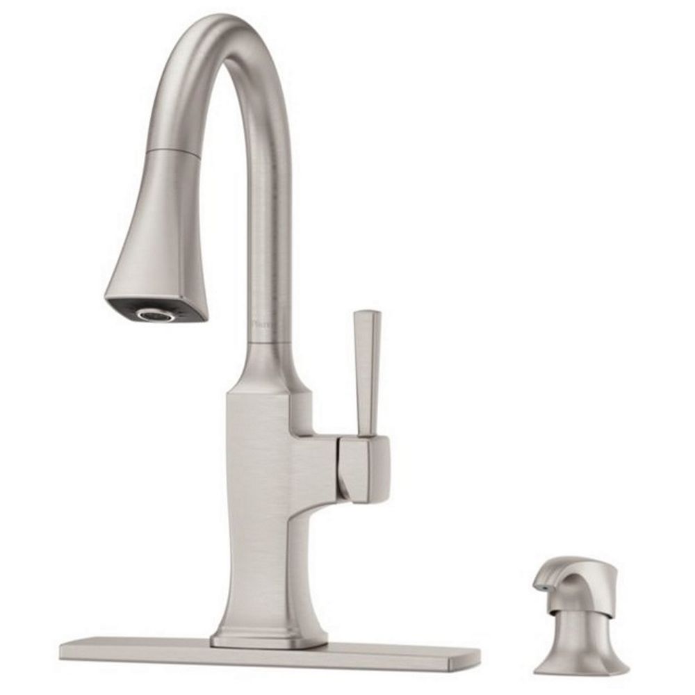 Pfister Kroft Kitchen SingleHandle PullDown Faucet with Soap Pump in Spot Defense Stainl