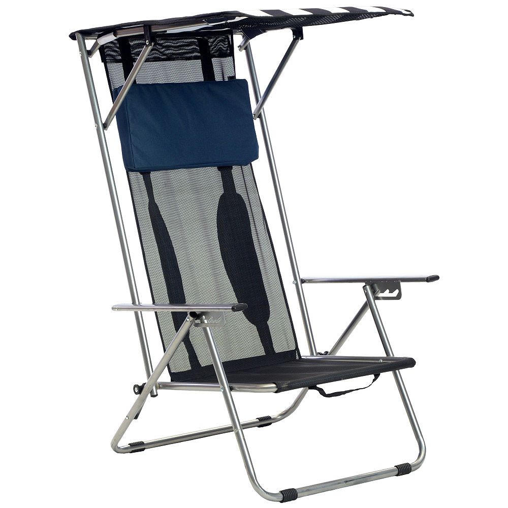 Quik Shade Beach Recliner Shade Folding Chair Navy White The Home Depot Canada