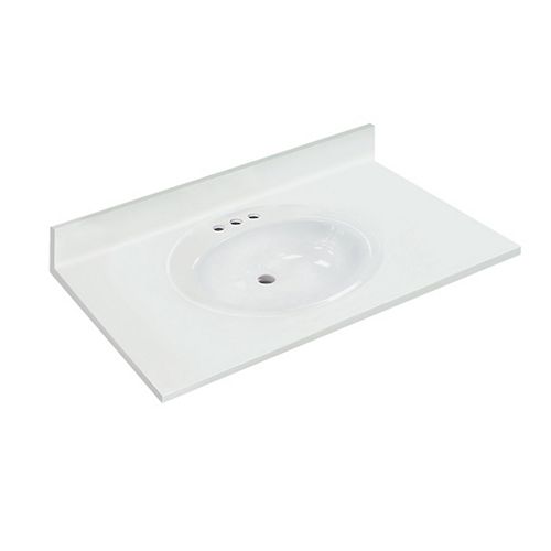 37-inch W x 22-inch D White Vanity Top with Oval Recessed Bowl