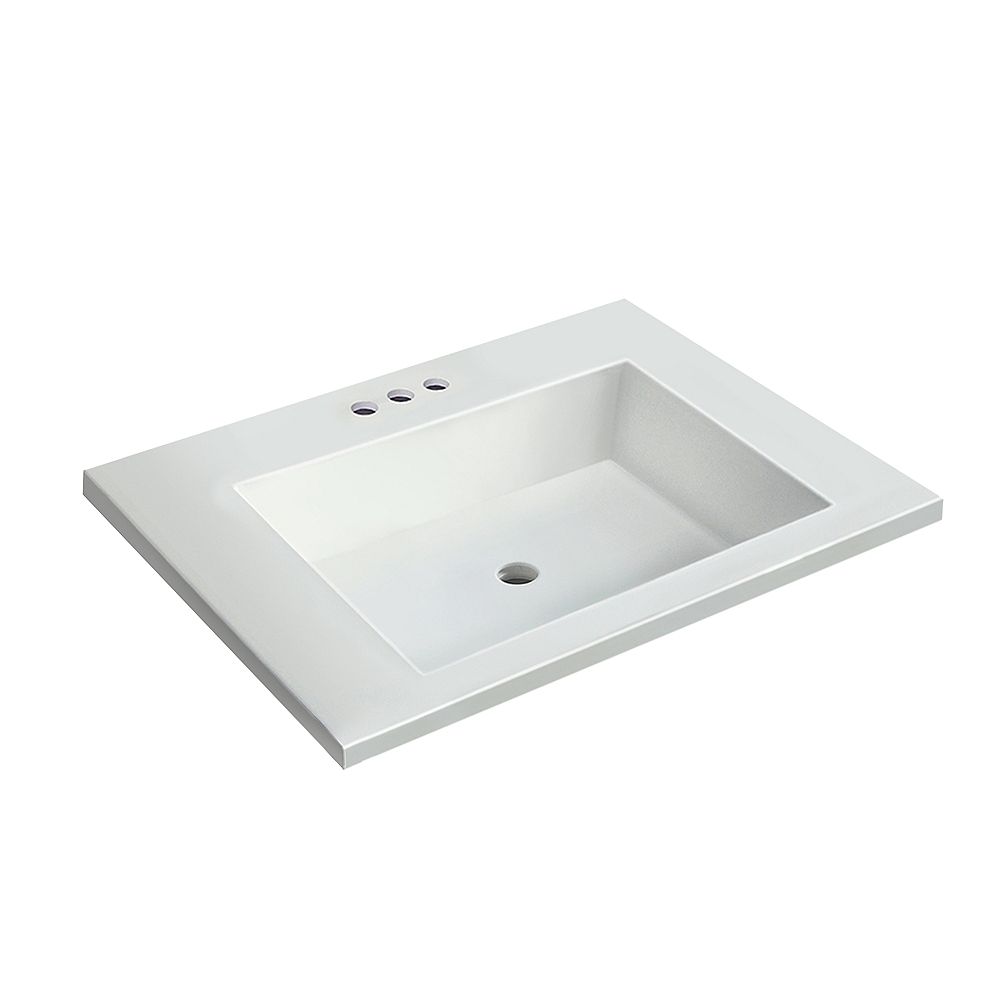 Magick Woods 25 Inch W X 19 Inch D White Vanity Top With Rectangle Bowl The Home Depot Canada