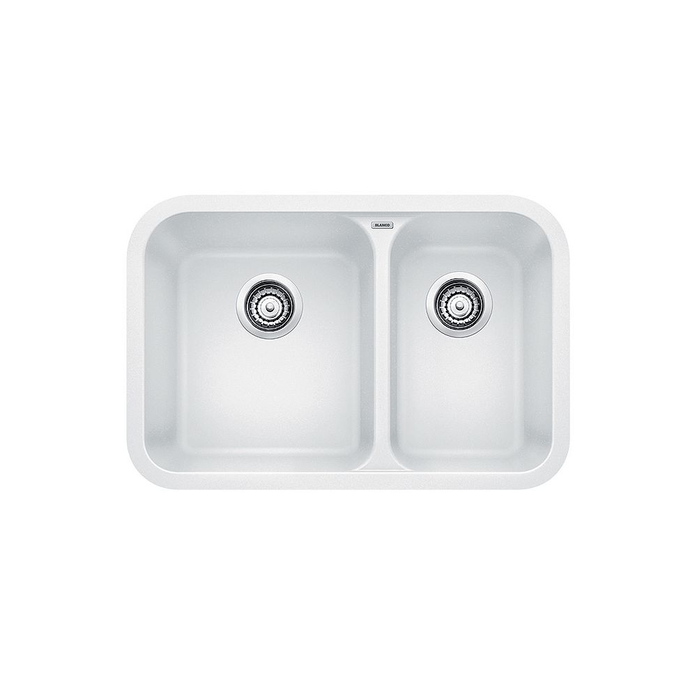 Blanco Vision U 1 5 Offset Double Bowl Undermount Kitchen Sink Silgranit White The Home Depot Canada