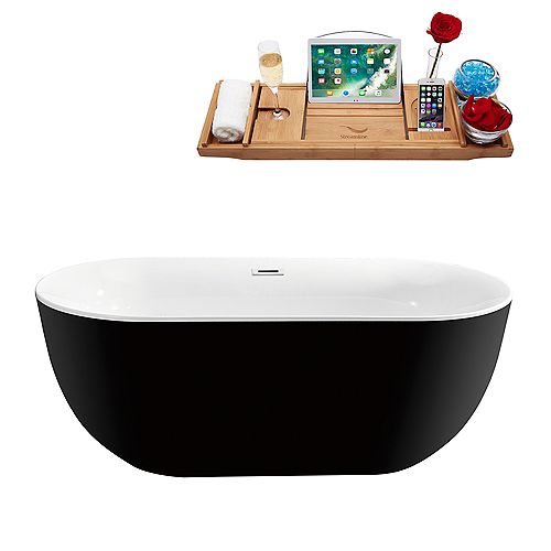 67-inch  N-802-67FSBL-FM Soaking Freestanding Tub and Tray With Internal Drain