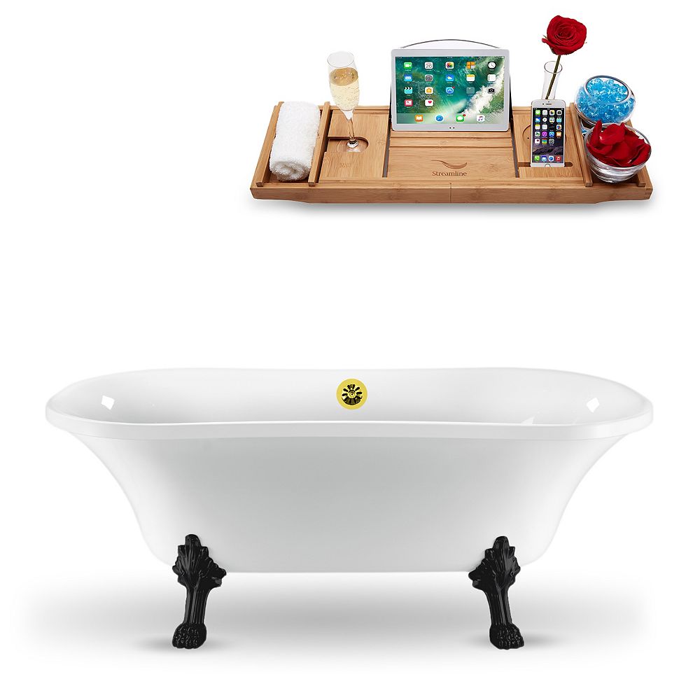 Streamline 68inch N861BLGLD Clawfoot Tub and Tray With External Drain