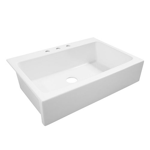 Josephine 33.85-inch Drop-in Farmhouse Fireclay 3-Hole Single-Bowl Kitchen Sink in Crisp White