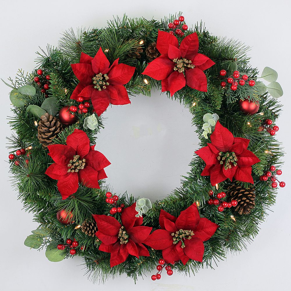 Home Accents 28 Inch Battery Operated Berry Bliss Led Pre Lit Wreath With Timer The Home Depot Canada