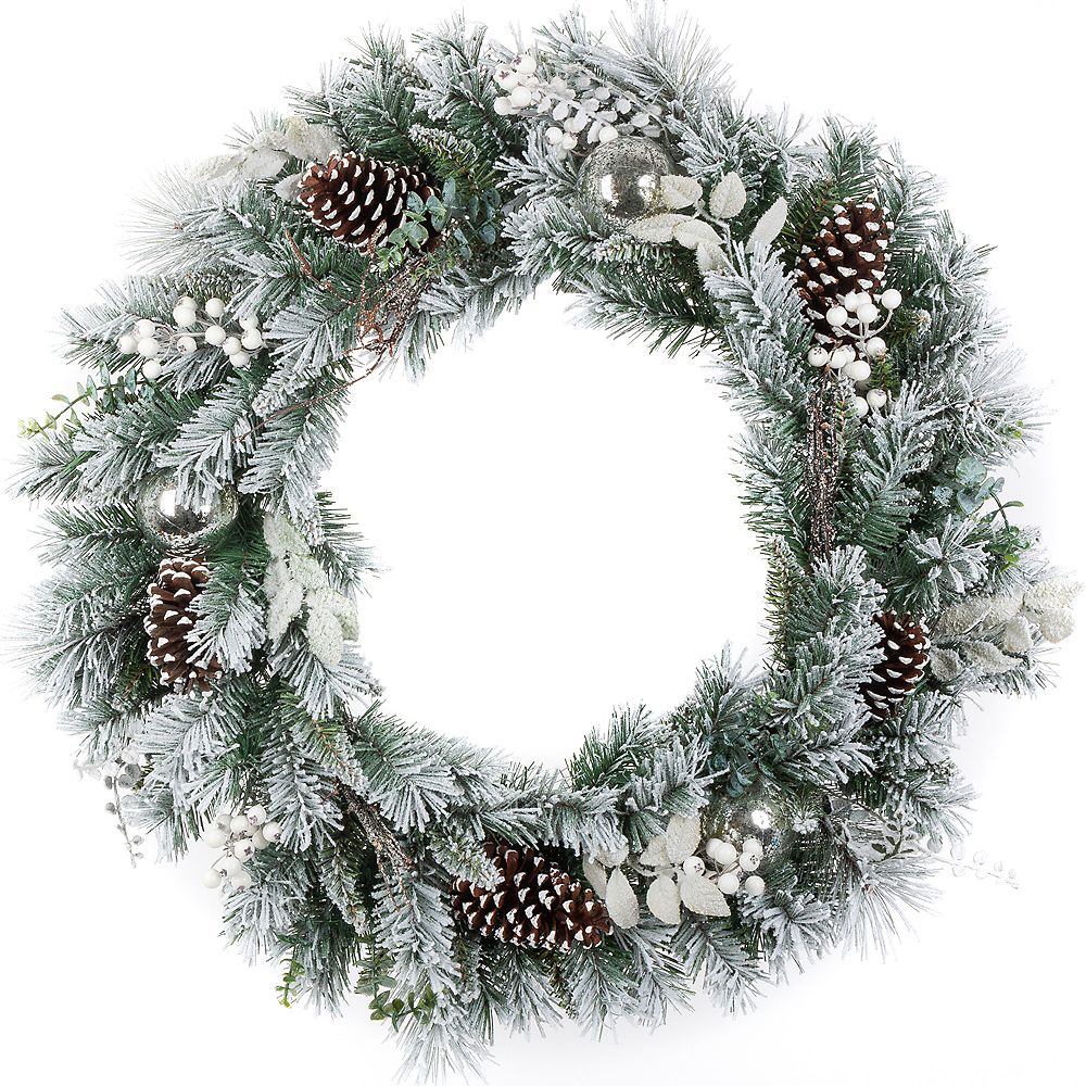 Home Accents 32 inch Flocked Decorated Christmas Wreath   The Home ...