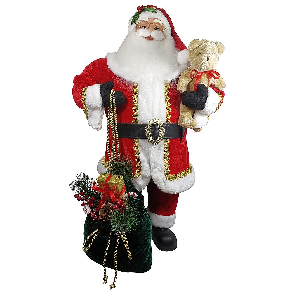 Home Accents 3 ft. Christmas Santa with Present Bag and Bear Standing ...