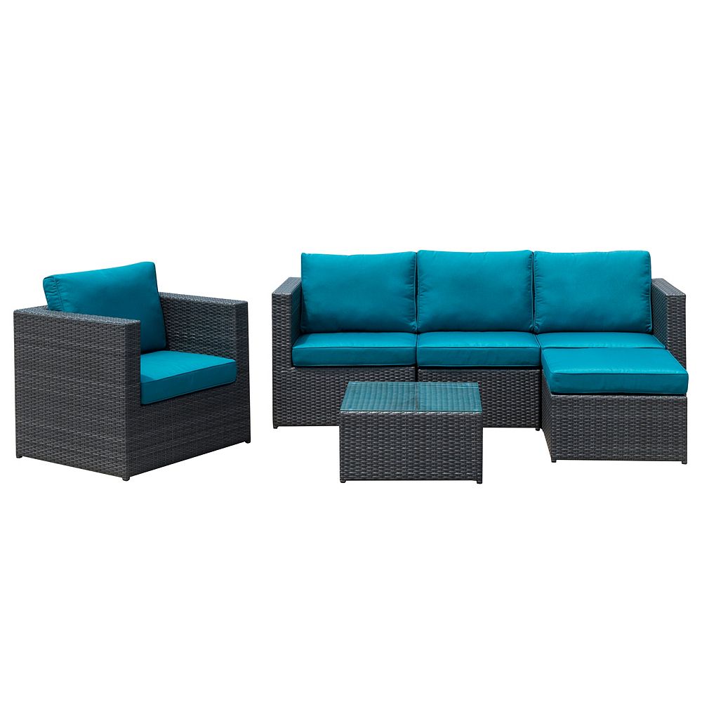 Sirio Dublin 6 Piece Patio Sectional Set With Armchair And Table In Peacock The Home Depot Canada