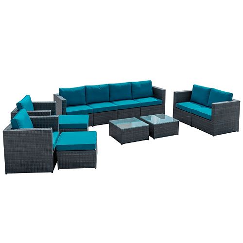 Dublin Peacock Pattern 12-Piece Hand-Woven Resin Wicker Seating Sectional Set with Cushions