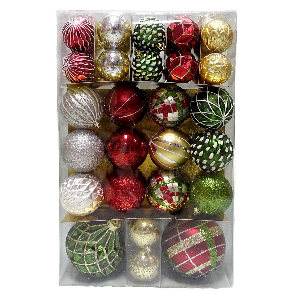 Home Accents CC 66CT Green/Red Shatterproof Ornament Set | The Home ...