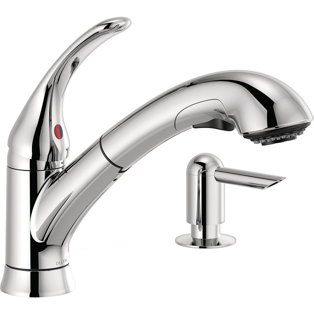 Delta Foundations Single Handle PullOut Kitchen Faucet with Soap