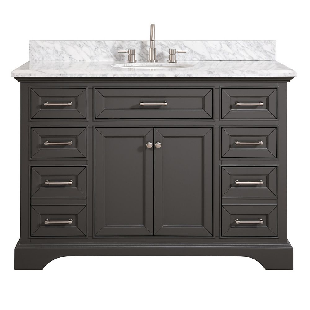 Home Decorators Collection Windlowe 49 Inch Bath Vanity In Grey With Carrara Marble Top In The Home Depot Canada