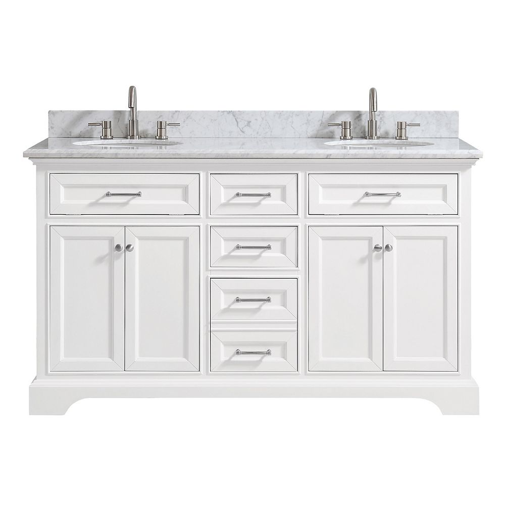 Home Decorators Collection Windlowe 61 Inch W X 22 Inch D X 35 Inch H Bath Vanity In White The Home Depot Canada