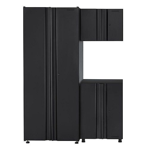 3-Piece Welded 54-inch W x 75-inch H x 19-inch D Steel Garage Cabinet Set in Black