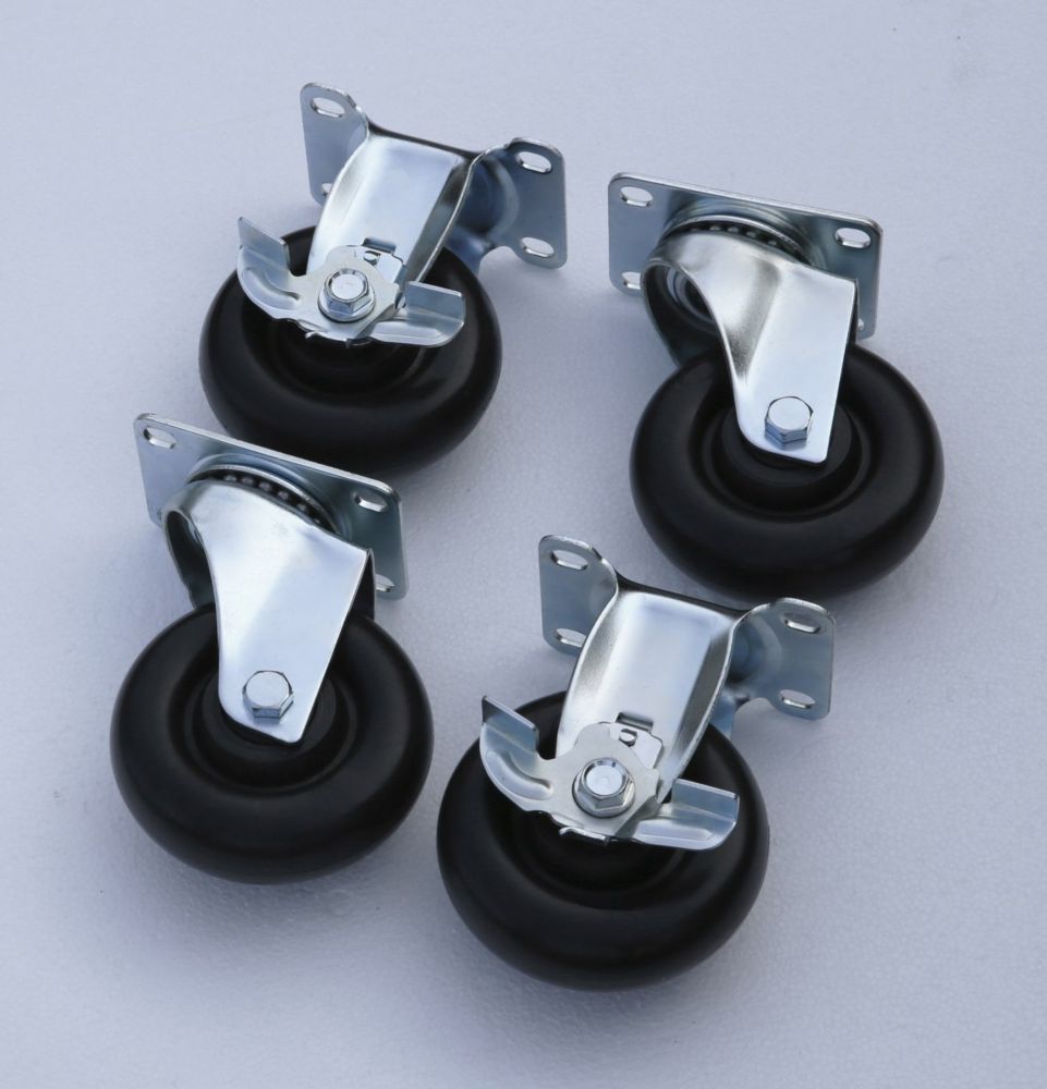 3 inch with Brake SNOWINSPRING 4 Pack Caster Wheels Swivel Plate with Brake On Red Polyurethane Wheels