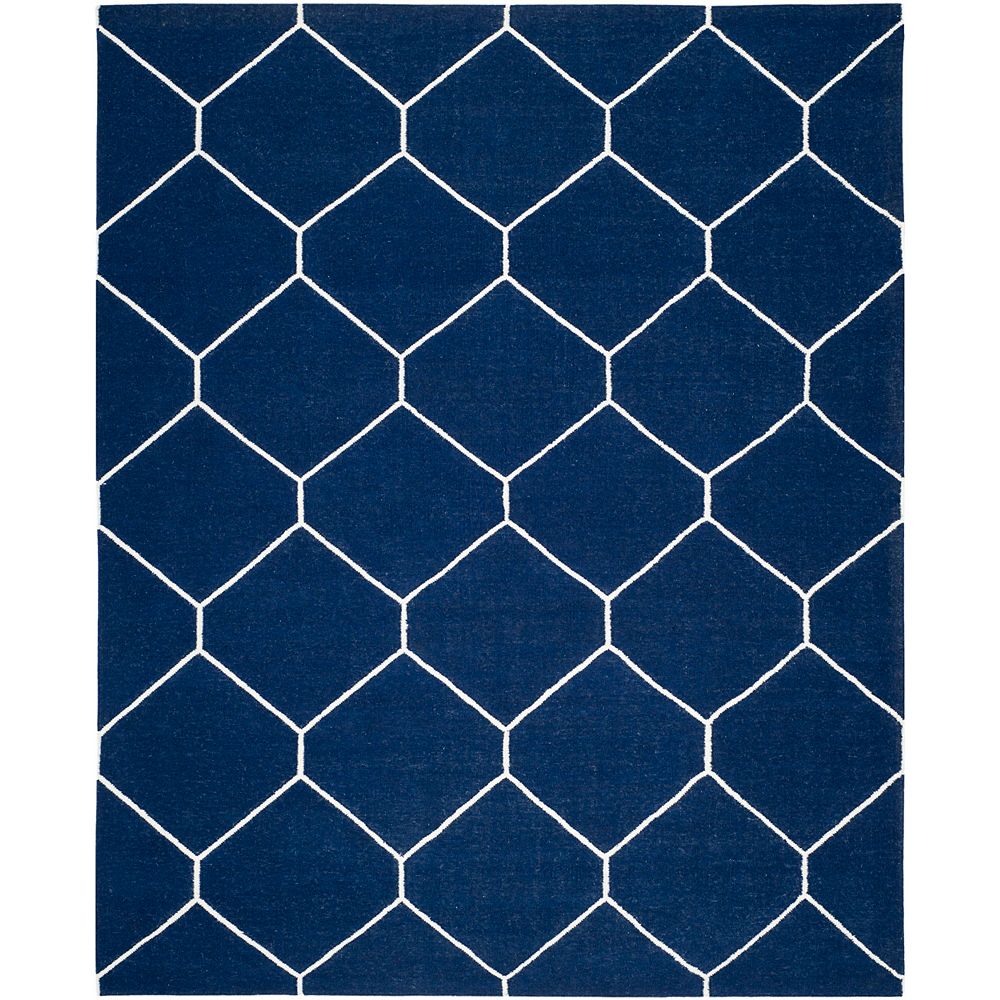 Safavieh Dhurries Garrett Navy / Ivory 8 ft. X 10 ft. Area Rug The Home Depot Canada