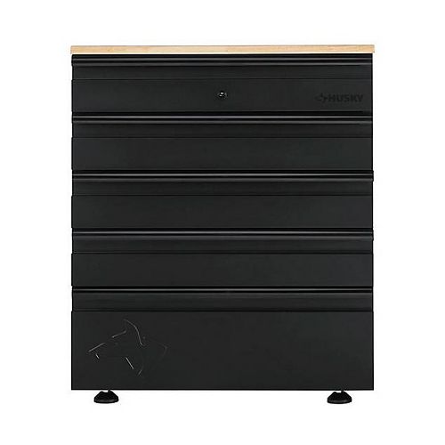 Heavy Duty Welded 28-inch W x 36-inch H x 21.5-inch D Steel Garage 5-Drawer Base Cabinet