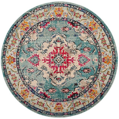 Monaco Moses Light Blue / Fuchsia 3 ft. X 3 ft. Round Area Rug