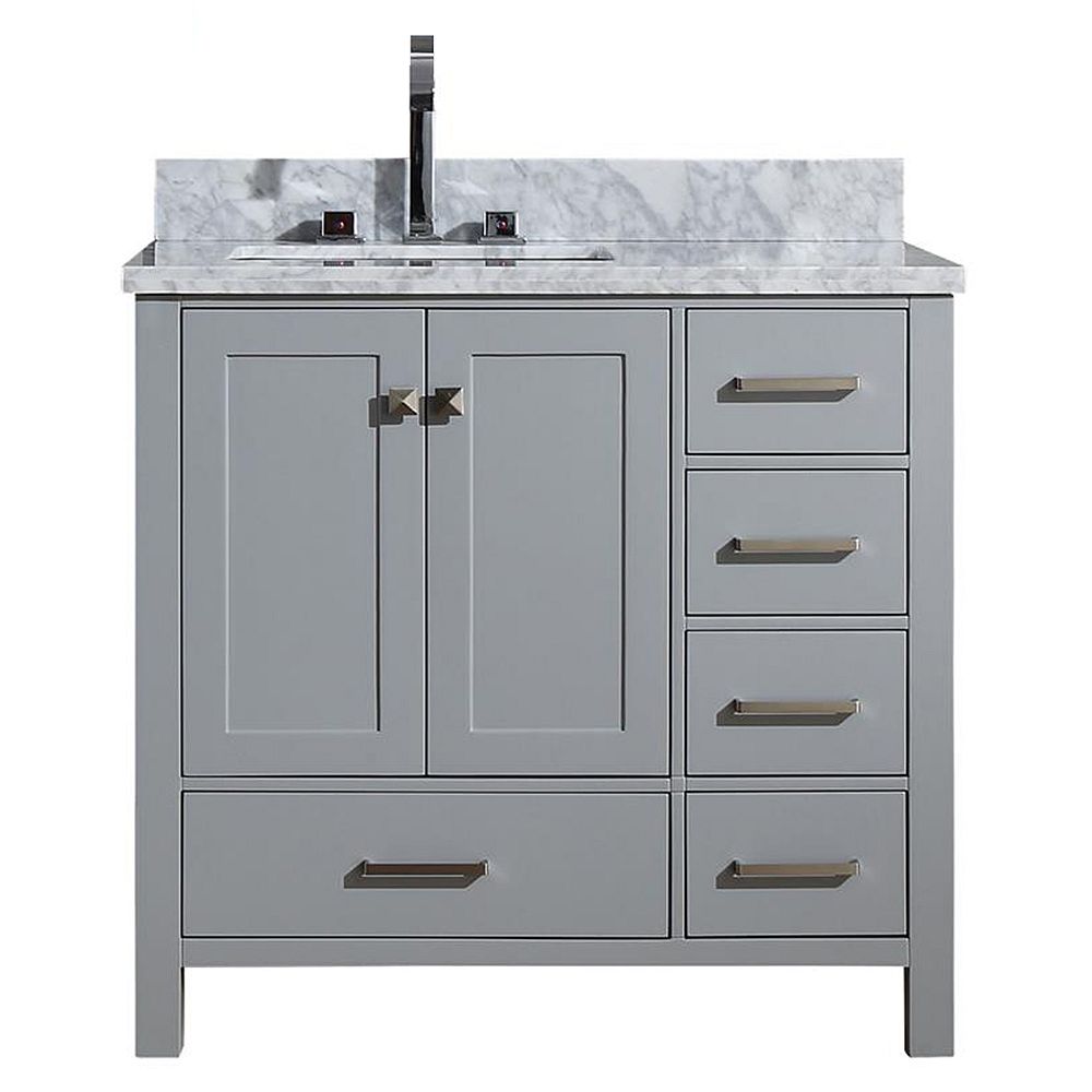 Ariel Cambridge 37 Inch Left Offset Single Rectangle Sink Vanity In Grey The Home Depot Canada
