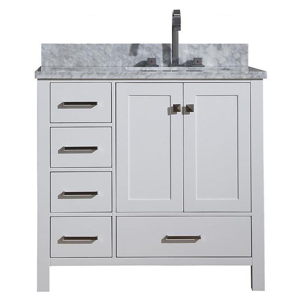 Ariel Cambridge 37 Inch Right Offset Single Rectangle Sink Vanity In White The Home Depot Canada
