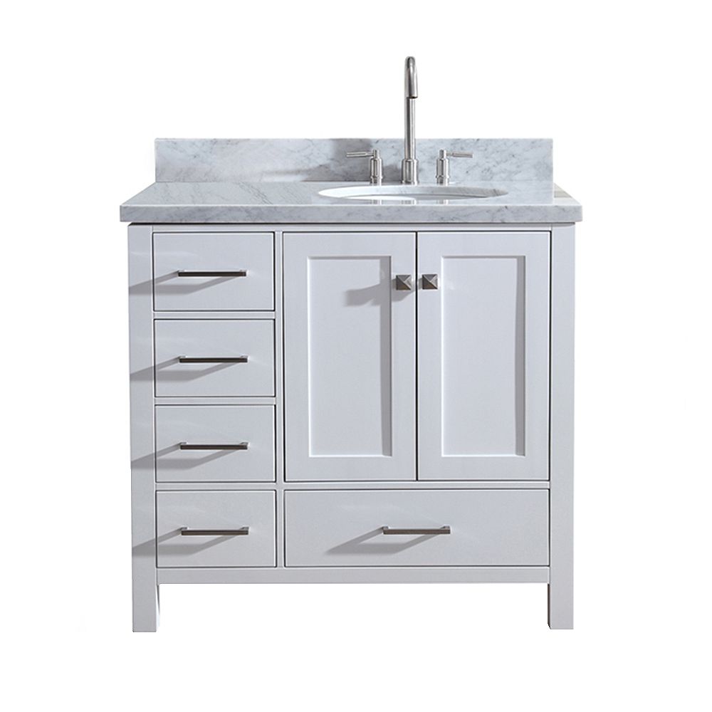 Ariel Cambridge 37 Inch Right Offset Single Oval Sink Vanity In White The Home Depot Canada