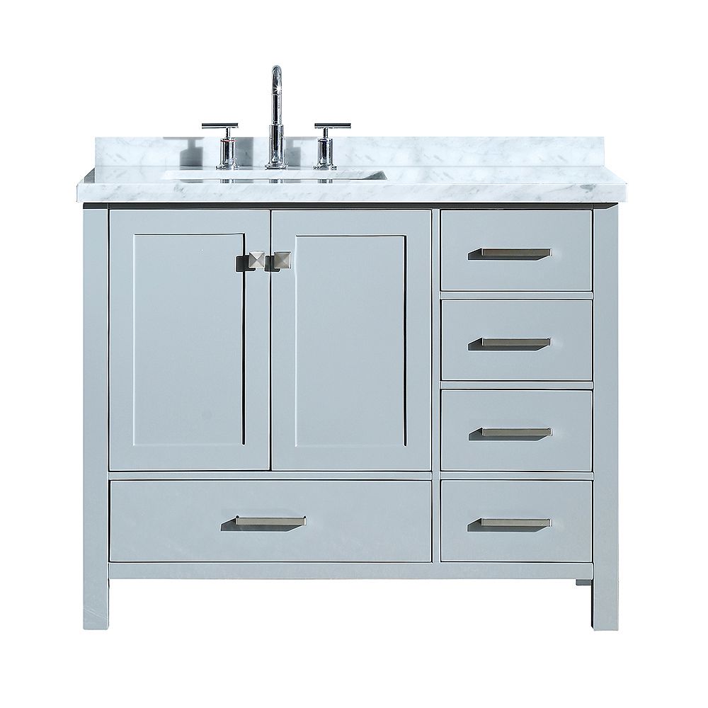 Ariel Cambridge 43 Inch Left Offset Single Rectangle Sink Vanity In Grey The Home Depot Canada