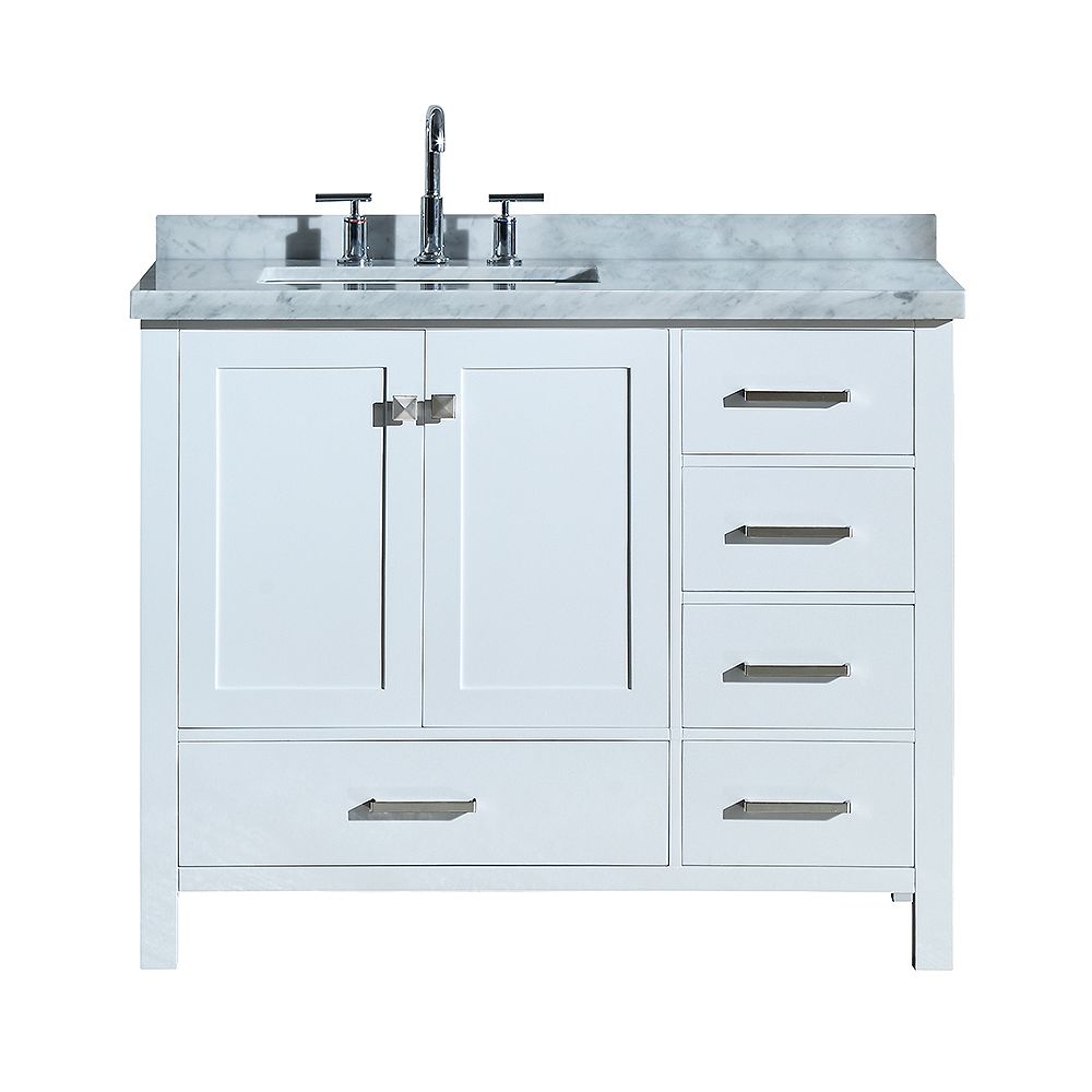 Ariel Cambridge 43 Inch Left Offset Single Rectangle Sink Vanity In White The Home Depot Canada