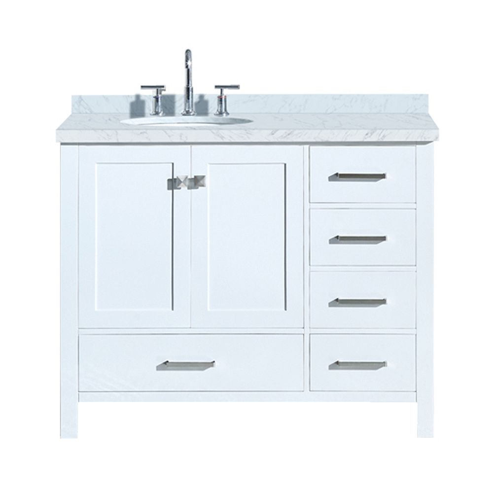 Ariel Cambridge 43 Inch Left Offset Single Oval Sink Vanity In White The Home Depot Canada