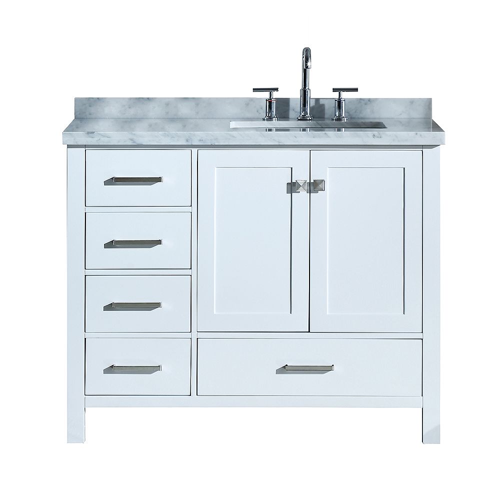 Ariel Cambridge 43 Inch Right Offset Single Rectangle Sink Vanity In White The Home Depot Canada