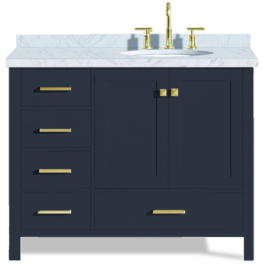 Ariel Cambridge 43 Inch Right Offset Single Oval Sink Vanity In Midnight Blue The Home Depot Canada