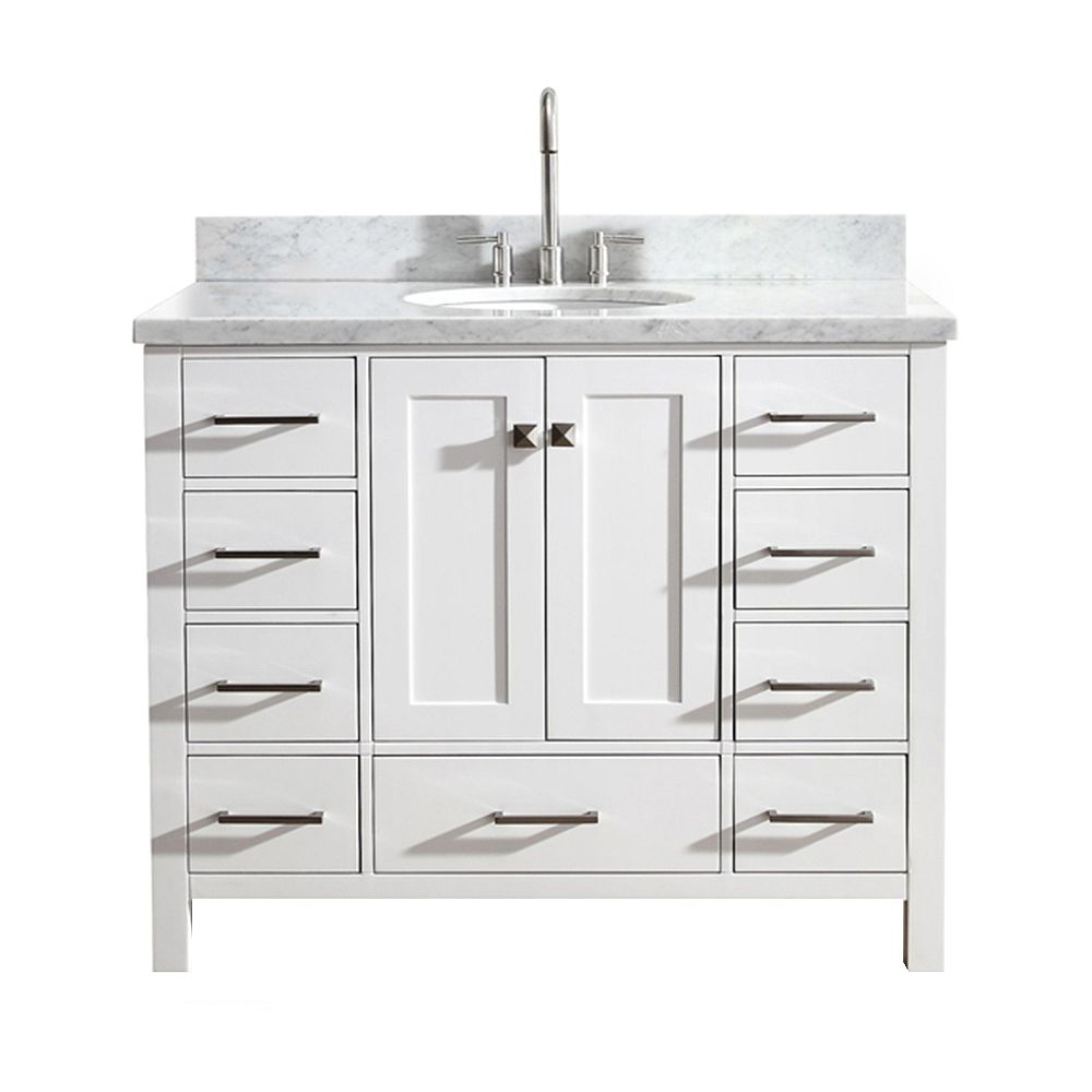 Ariel Cambridge 43 Inch Single Oval Sink Vanity In White The Home Depot Canada