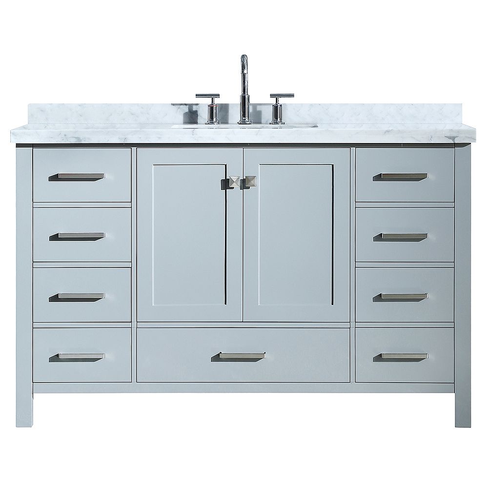 Ariel Cambridge 55 Inch Single Rectangle Sink Vanity In Grey The Home Depot Canada