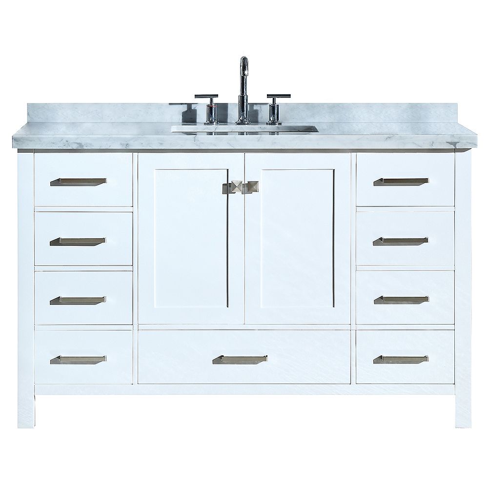 Ariel Cambridge 55 Inch Single Rectangle Sink Vanity In White