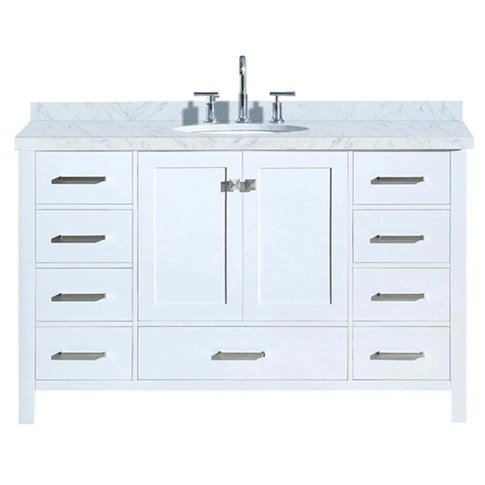 Ariel Cambridge 55 Inch Single Oval Sink Vanity In White The Home Depot Canada