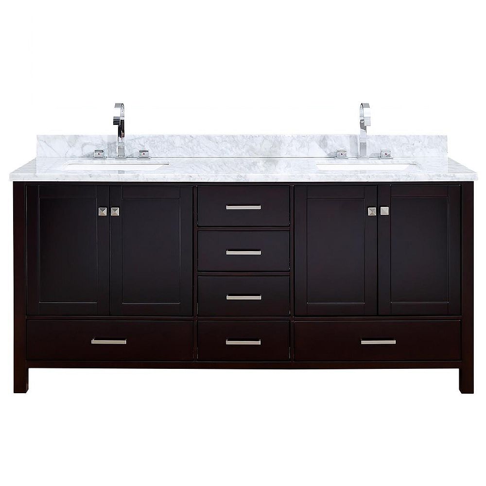 ARIEL Cambridge 73 inch Double Rectangle Sink Vanity In Espresso The